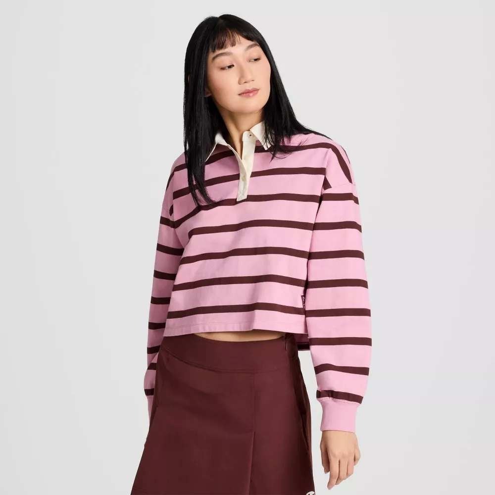 Champion Pink and Brown Striped Long Sleeve Tee